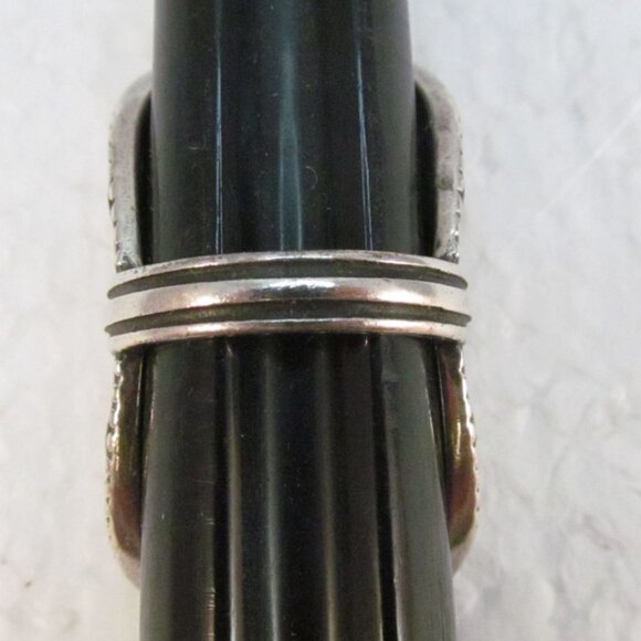 Ornate Swirl Full Finger Silver Plated Copper Ring with Black Cabochon - Picture 11 of 16